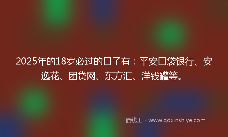 2025年的18岁必过的口子有：平安口袋银行、安逸花、团贷网、东方汇、洋钱罐等。