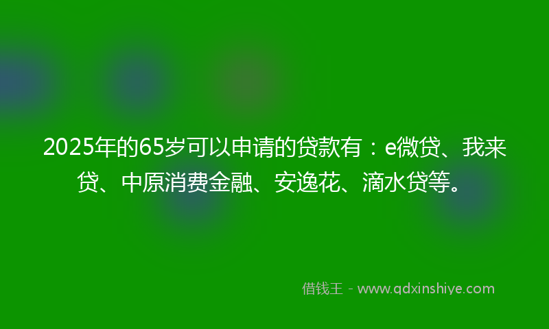 2025年的65岁可以申请的贷款有：e微贷、我来贷、中原消费金融、安逸花、滴水贷等。