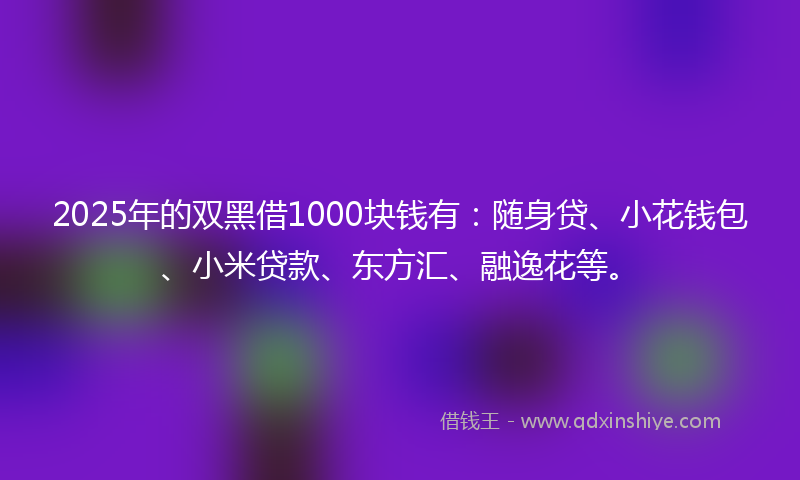 2025年的双黑借1000块钱有：随身贷、小花钱包、小米贷款、东方汇、融逸花等。