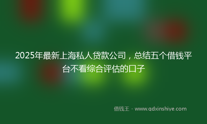 2025年最新上海私人贷款公司，总结五个借钱平台不看综合评估的口子