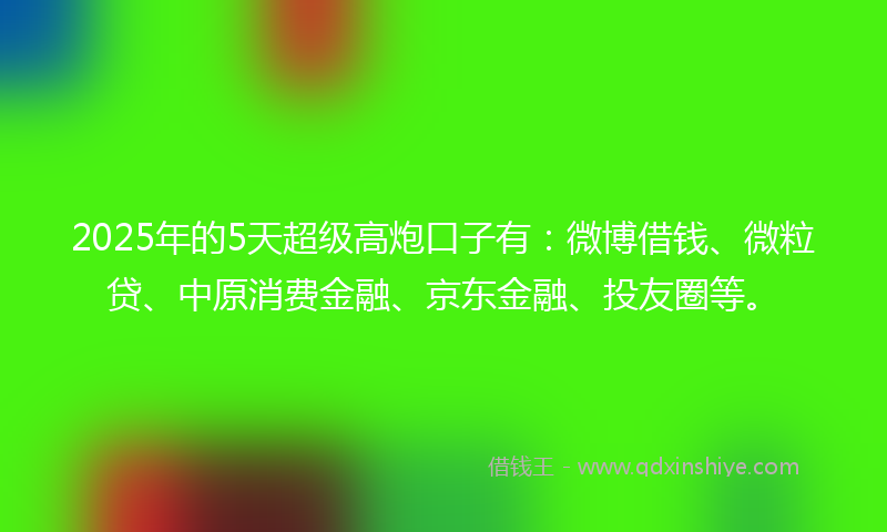 2025年的5天超级高炮口子有：微博借钱、微粒贷、中原消费金融、京东金融、投友圈等。