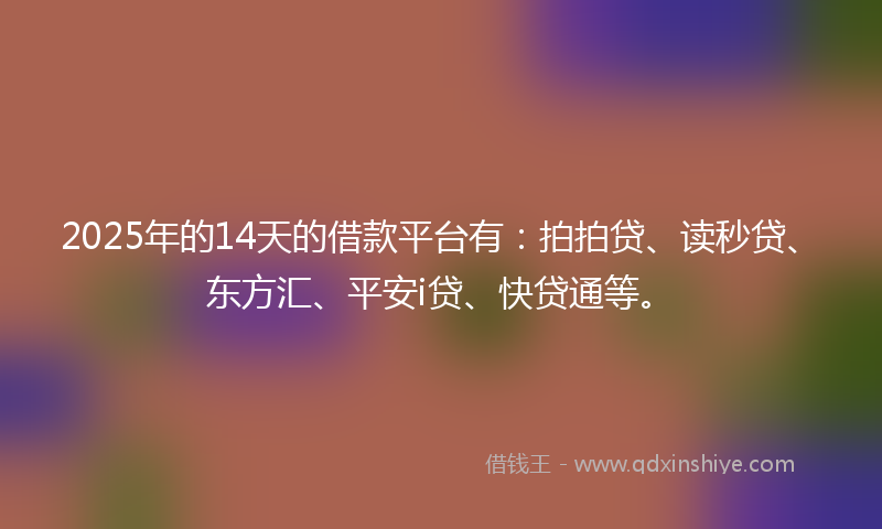 2025年的14天的借款平台有：拍拍贷、读秒贷、东方汇、平安i贷、快贷通等。