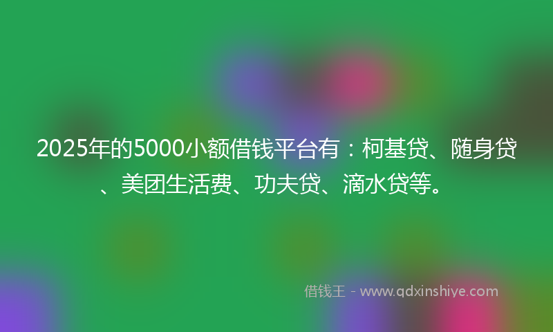 2025年的5000小额借钱平台有：柯基贷、随身贷、美团生活费、功夫贷、滴水贷等。
