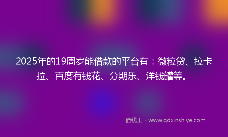2025年的19周岁能借款的平台有：微粒贷、拉卡拉、百度有钱花、分期乐、洋钱罐等。