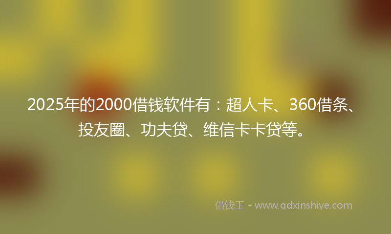 2025年的2000借钱软件有：超人卡、360借条、投友圈、功夫贷、维信卡卡贷等。