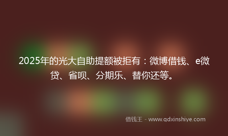 2025年的光大自助提额被拒有：微博借钱、e微贷、省呗、分期乐、替你还等。