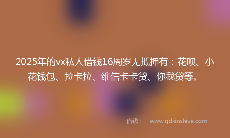 2025年的vx私人借钱16周岁无抵押有：花呗、小花钱包、拉卡拉、维信卡卡贷、你我贷等。