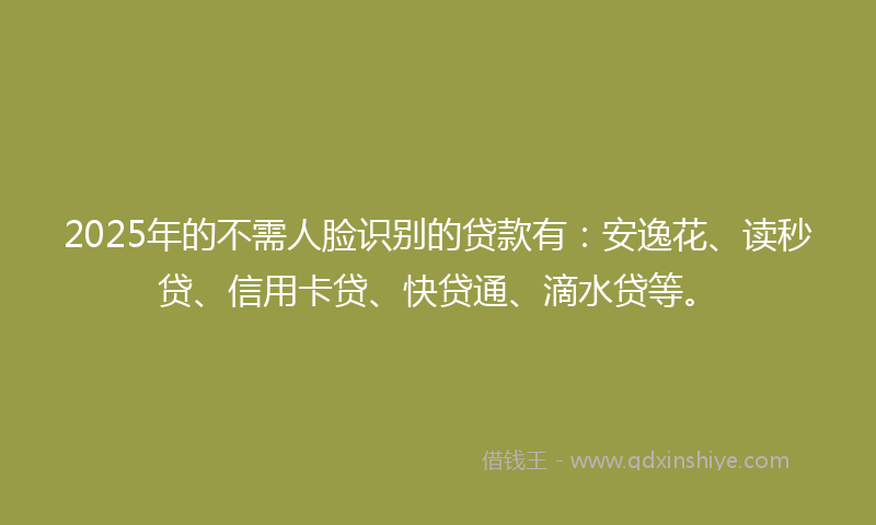 2025年的不需人脸识别的贷款有：安逸花、读秒贷、信用卡贷、快贷通、滴水贷等。