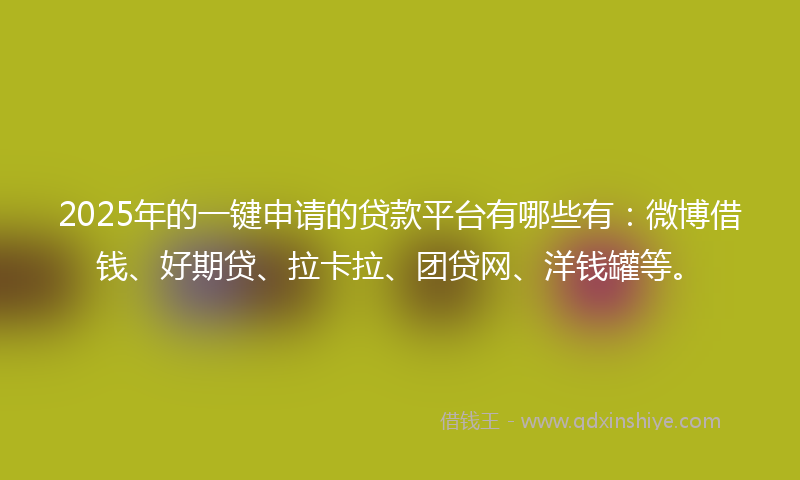 2025年的一键申请的贷款平台有哪些有：微博借钱、好期贷、拉卡拉、团贷网、洋钱罐等。
