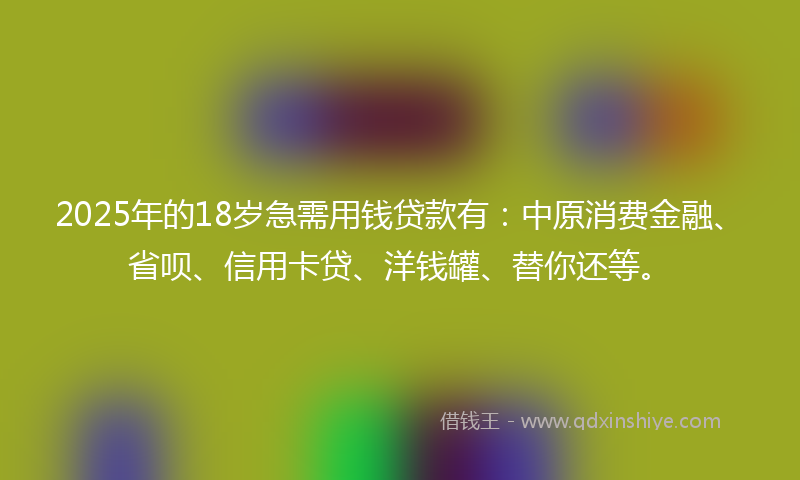 2025年的18岁急需用钱贷款有：中原消费金融、省呗、信用卡贷、洋钱罐、替你还等。