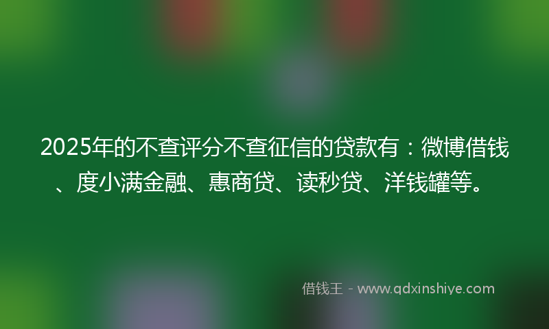 2025年的不查评分不查征信的贷款有：微博借钱、度小满金融、惠商贷、读秒贷、洋钱罐等。