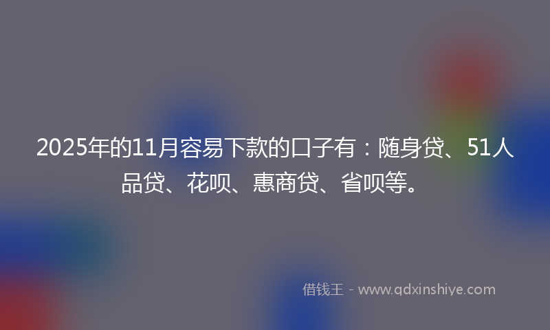 2025年的11月容易下款的口子有：随身贷、51人品贷、花呗、惠商贷、省呗等。