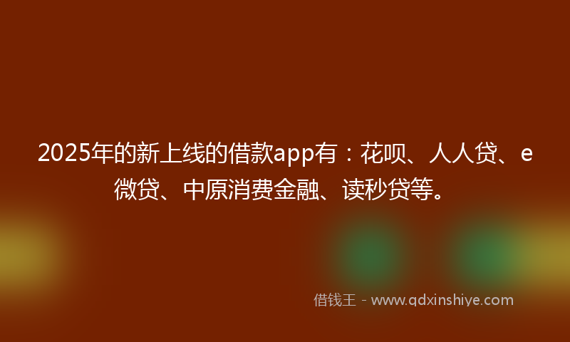 2025年的新上线的借款app有：花呗、人人贷、e微贷、中原消费金融、读秒贷等。