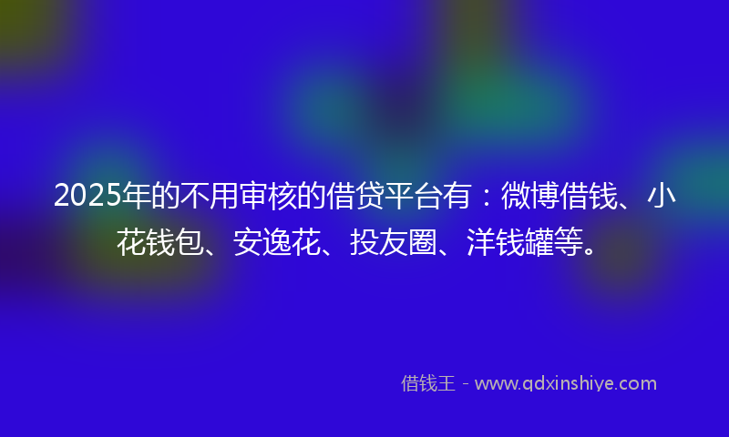 2025年的不用审核的借贷平台有：微博借钱、小花钱包、安逸花、投友圈、洋钱罐等。