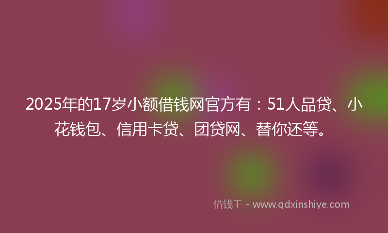 2025年的17岁小额借钱网官方有：51人品贷、小花钱包、信用卡贷、团贷网、替你还等。