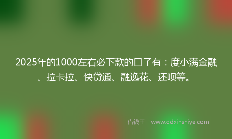 2025年的1000左右必下款的口子有：度小满金融、拉卡拉、快贷通、融逸花、还呗等。
