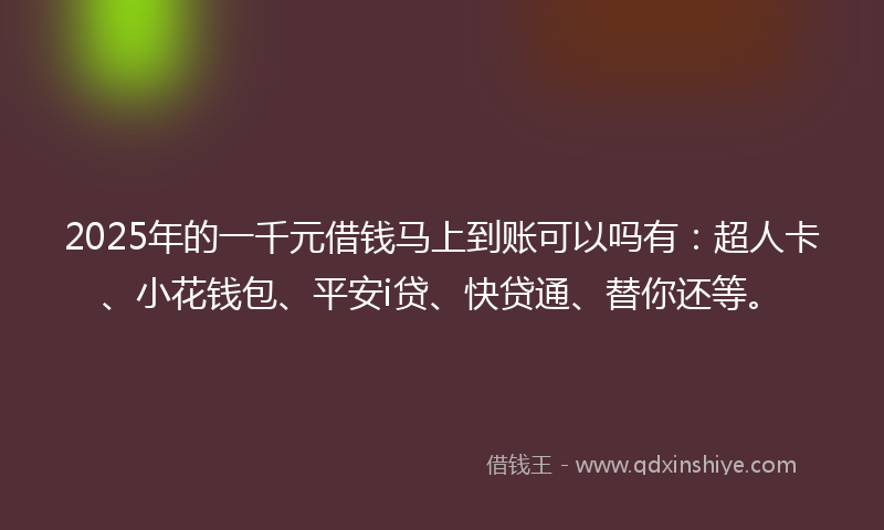 2025年的一千元借钱马上到账可以吗有：超人卡、小花钱包、平安i贷、快贷通、替你还等。