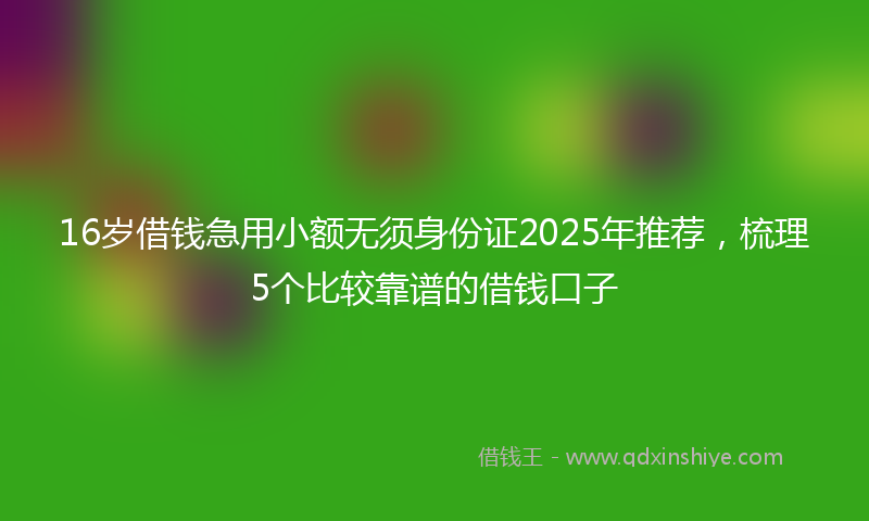 16岁借钱急用小额无须身份证2025年推荐，梳理5个比较靠谱的借钱口子