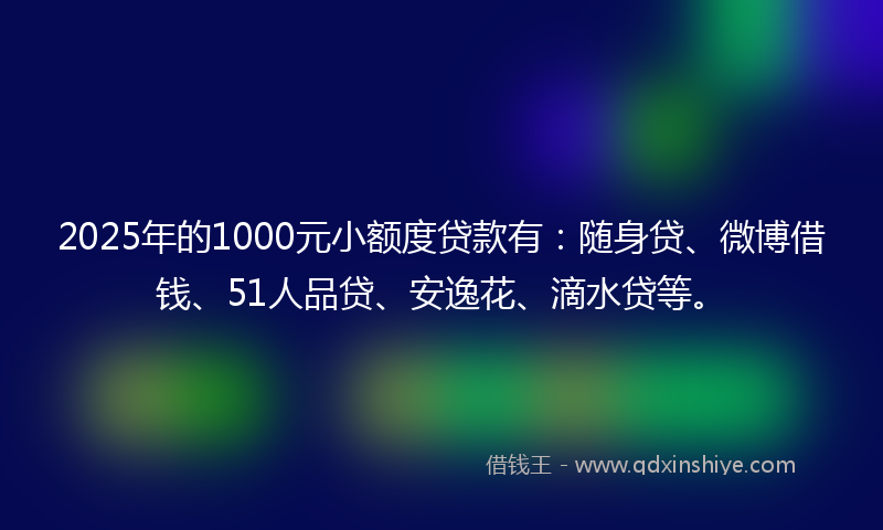 2025年的1000元小额度贷款有：随身贷、微博借钱、51人品贷、安逸花、滴水贷等。