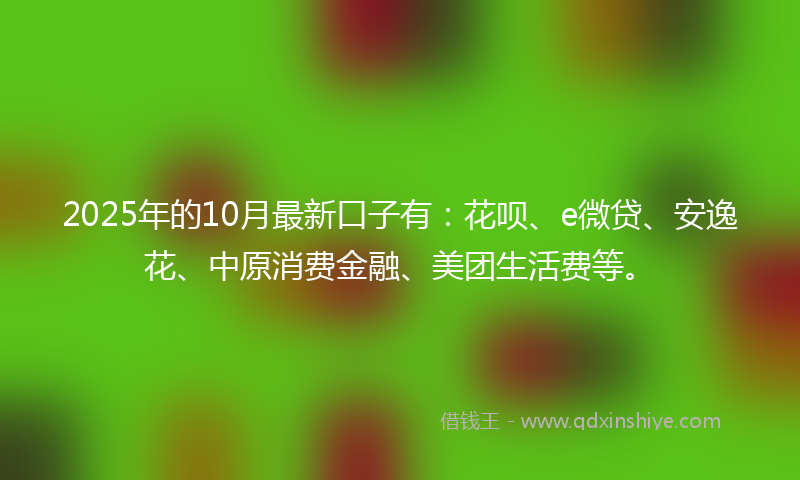 2025年的10月最新口子有：花呗、e微贷、安逸花、中原消费金融、美团生活费等。