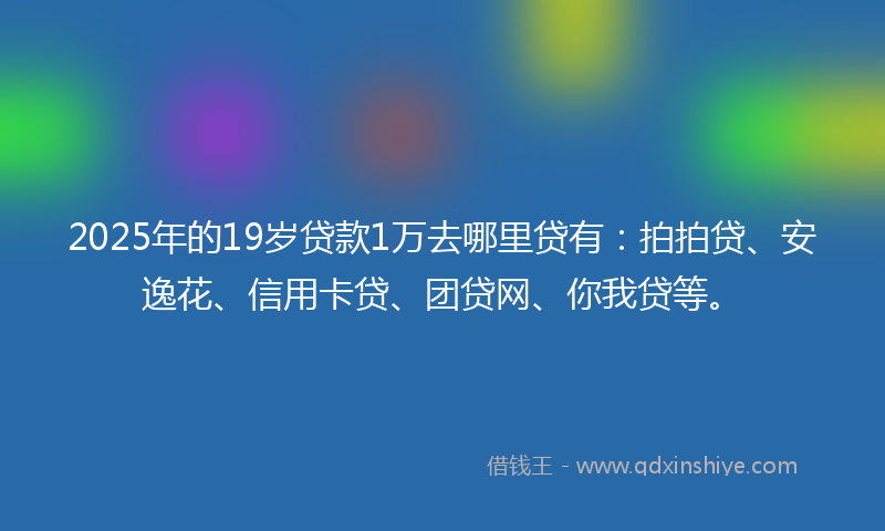 2025年的19岁贷款1万去哪里贷有：拍拍贷、安逸花、信用卡贷、团贷网、你我贷等。
