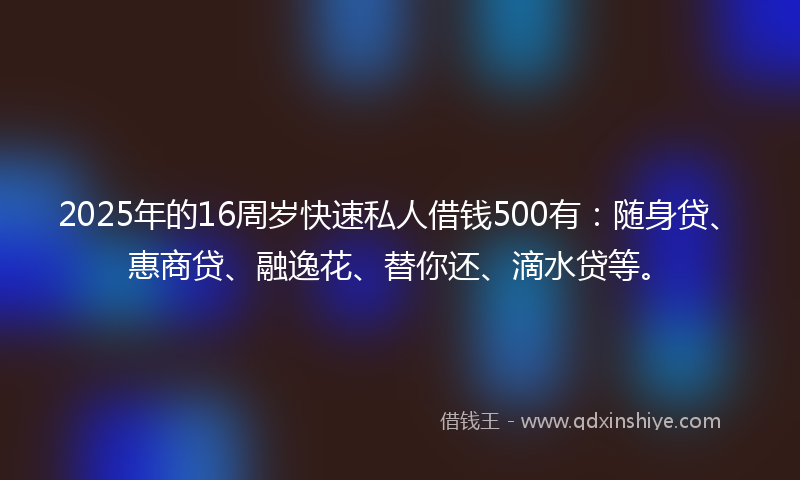 2025年的16周岁快速私人借钱500有：随身贷、惠商贷、融逸花、替你还、滴水贷等。