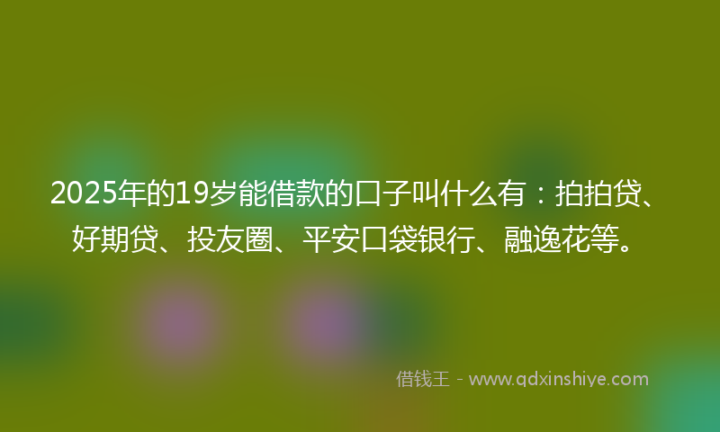 2025年的19岁能借款的口子叫什么有:拍拍贷、好期贷、投友圈、平安口袋银行、融逸花等。