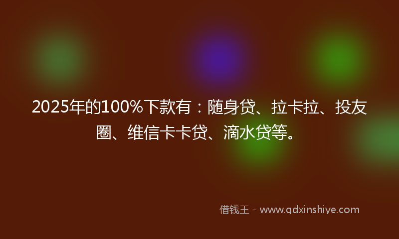 2025年的100%下款有：随身贷、拉卡拉、投友圈、维信卡卡贷、滴水贷等。