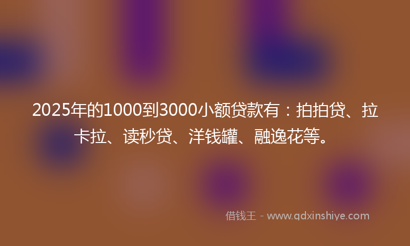 2025年的1000到3000小额贷款有：拍拍贷、拉卡拉、读秒贷、洋钱罐、融逸花等。