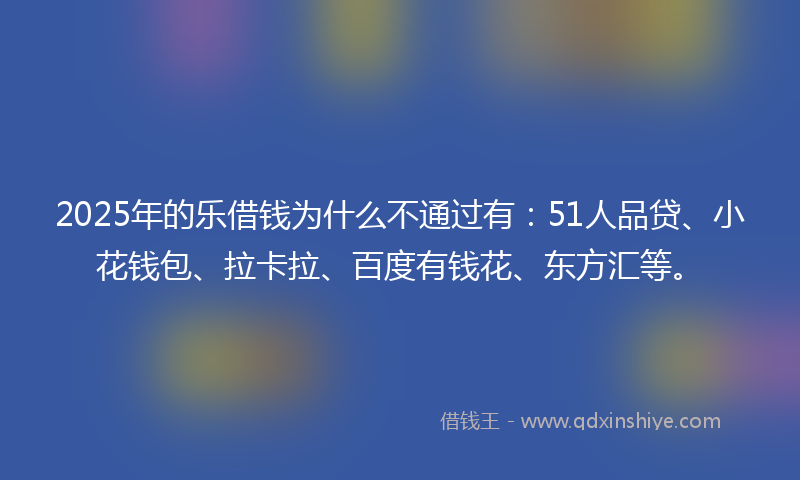 2025年的乐借钱为什么不通过有：51人品贷、小花钱包、拉卡拉、百度有钱花、东方汇等。