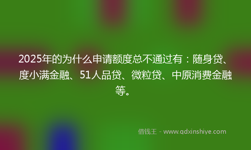 2025年的为什么申请额度总不通过有：随身贷、度小满金融、51人品贷、微粒贷、中原消费金融等。