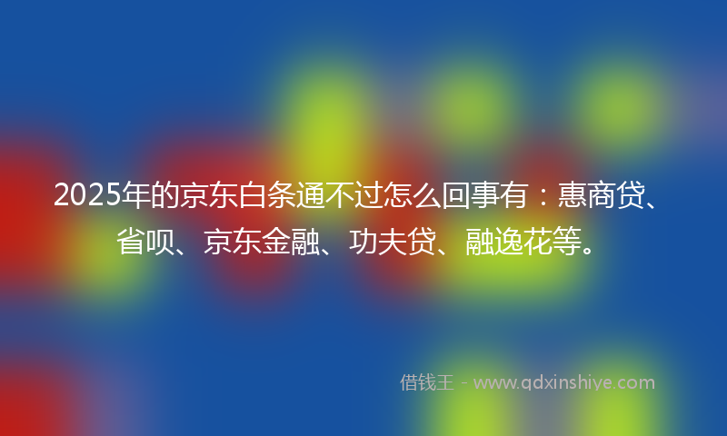 2025年的京东白条通不过怎么回事有：惠商贷、省呗、京东金融、功夫贷、融逸花等。