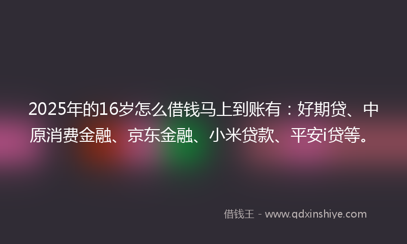 2025年的16岁怎么借钱马上到账有：好期贷、中原消费金融、京东金融、小米贷款、平安i贷等。