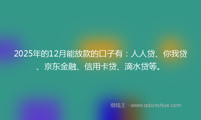 2025年的12月能放款的口子有：人人贷、你我贷、京东金融、信用卡贷、滴水贷等。