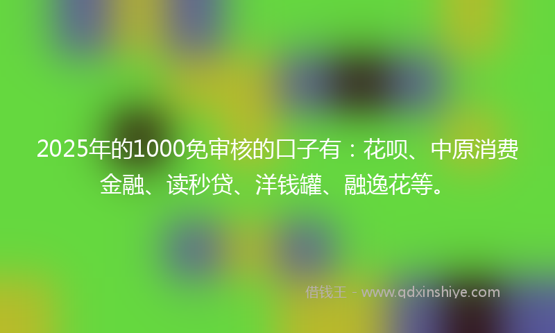 2025年的1000免审核的口子有：花呗、中原消费金融、读秒贷、洋钱罐、融逸花等。