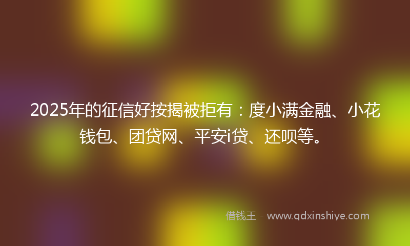 2025年的征信好按揭被拒有：度小满金融、小花钱包、团贷网、平安i贷、还呗等。