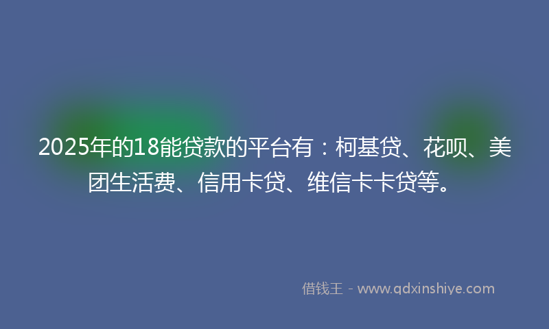 2025年的18能贷款的平台有：柯基贷、花呗、美团生活费、信用卡贷、维信卡卡贷等。