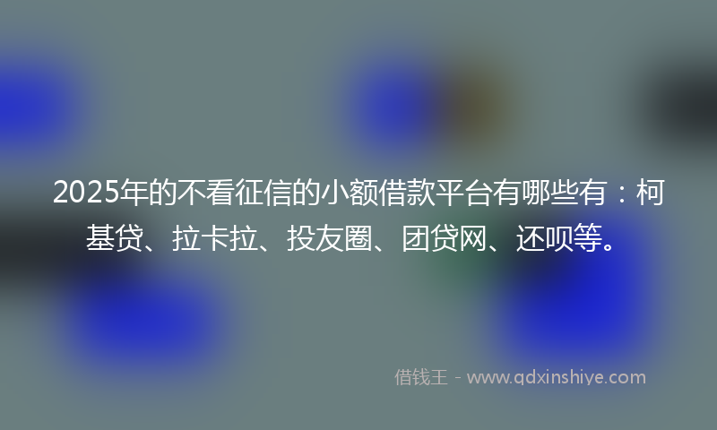 2025年的不看征信的小额借款平台有哪些有：柯基贷、拉卡拉、投友圈、团贷网、还呗等。