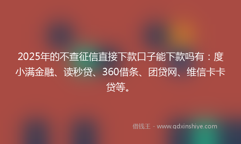 2025年的不查征信直接下款口子能下款吗有：度小满金融、读秒贷、360借条、团贷网、维信卡卡贷等。