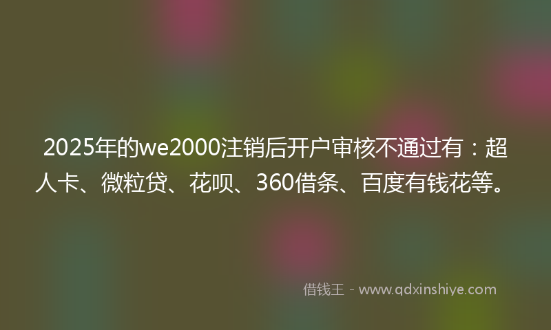 2025年的we2000注销后开户审核不通过有：超人卡、微粒贷、花呗、360借条、百度有钱花等。