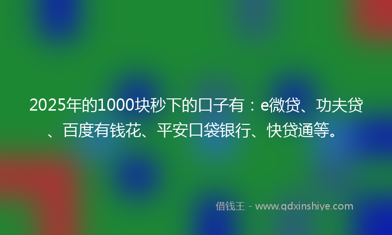 2025年的1000块秒下的口子有：e微贷、功夫贷、百度有钱花、平安口袋银行、快贷通等。