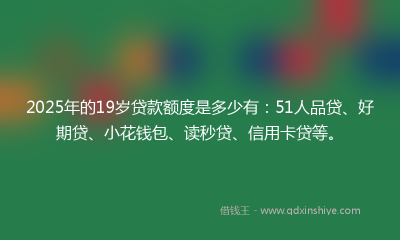 2025年的19岁贷款额度是多少有：51人品贷、好期贷、小花钱包、读秒贷、信用卡贷等。