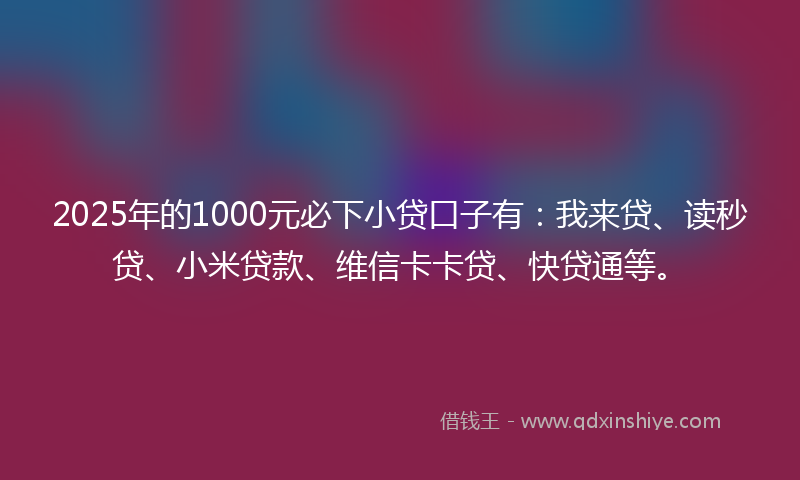 2025年的1000元必下小贷口子有：我来贷、读秒贷、小米贷款、维信卡卡贷、快贷通等。