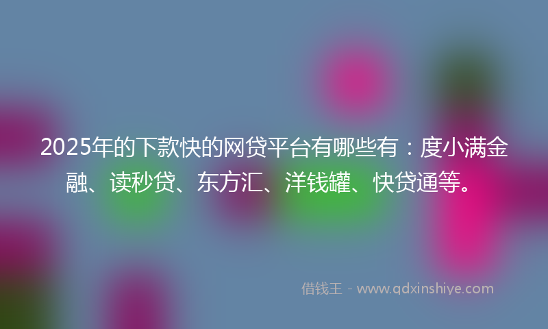 2025年的下款快的网贷平台有哪些有：度小满金融、读秒贷、东方汇、洋钱罐、快贷通等。