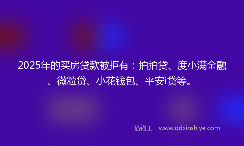 2025年的买房贷款被拒有：拍拍贷、度小满金融、微粒贷、小花钱包、平安i贷等。