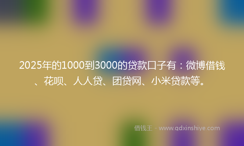 2025年的1000到3000的贷款口子有：微博借钱、花呗、人人贷、团贷网、小米贷款等。