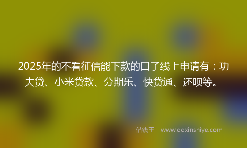 2025年的不看征信能下款的口子线上申请有：功夫贷、小米贷款、分期乐、快贷通、还呗等。