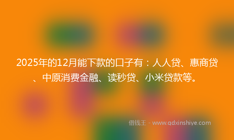 2025年的12月能下款的口子有：人人贷、惠商贷、中原消费金融、读秒贷、小米贷款等。