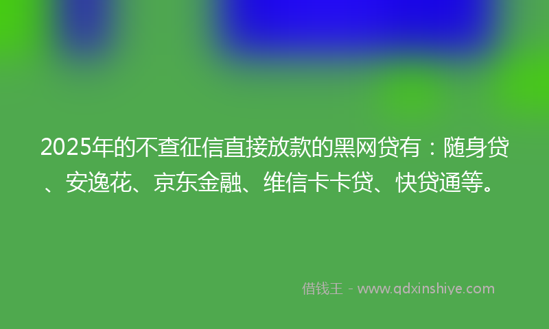 2025年的不查征信直接放款的黑网贷有：随身贷、安逸花、京东金融、维信卡卡贷、快贷通等。