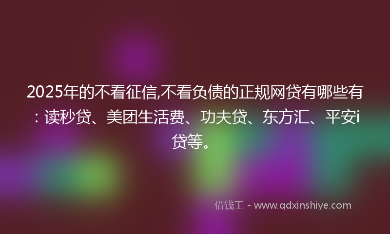 2025年的不看征信,不看负债的正规网贷有哪些有：读秒贷、美团生活费、功夫贷、东方汇、平安i贷等。